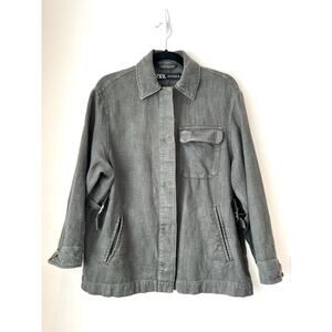 Zara BELTED OVERSHIRT Overshirt with lapel collar and long sleeves XS